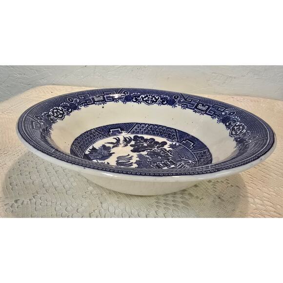 Allertons Flow Blue Willow - England - Flared Serving Blue Willow Vegetable Bowl - Picture 9 of 12